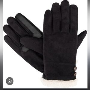 Isotoner Women's Black Microsuede Gloves with Button Detail